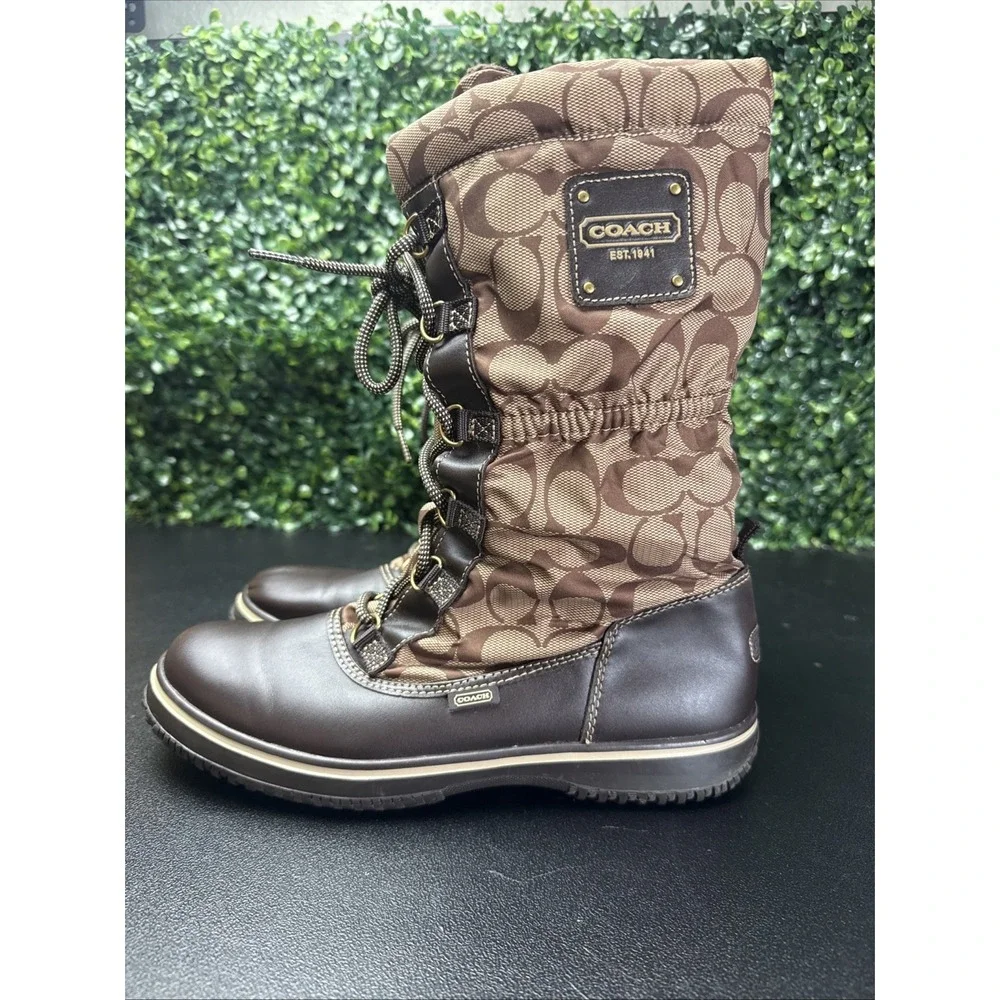 Coach Women's Shane Signature C Brown/Khaki Monogram Mid-Calf Boots Size 9B